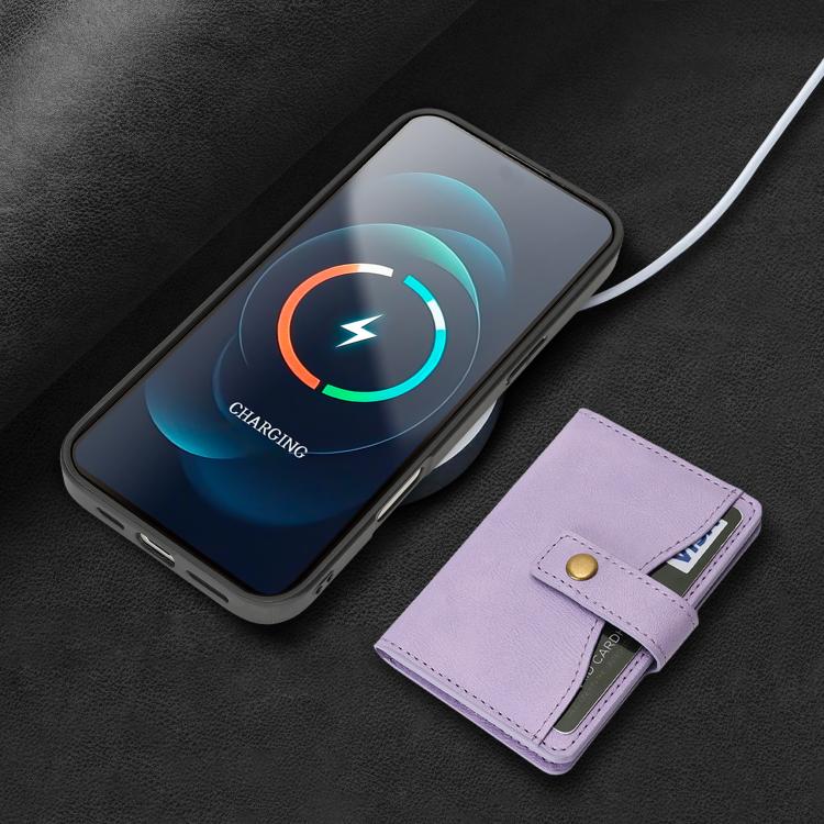 For iPhone 17 Pro Kalebol Magnetic Button Card Bag MagSafe Ring Leather Phone Case