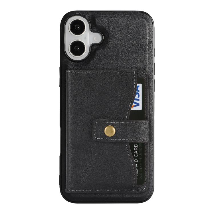 For iPhone 17 Kalebol Magnetic Button Card Bag MagSafe Ring Leather Phone Case