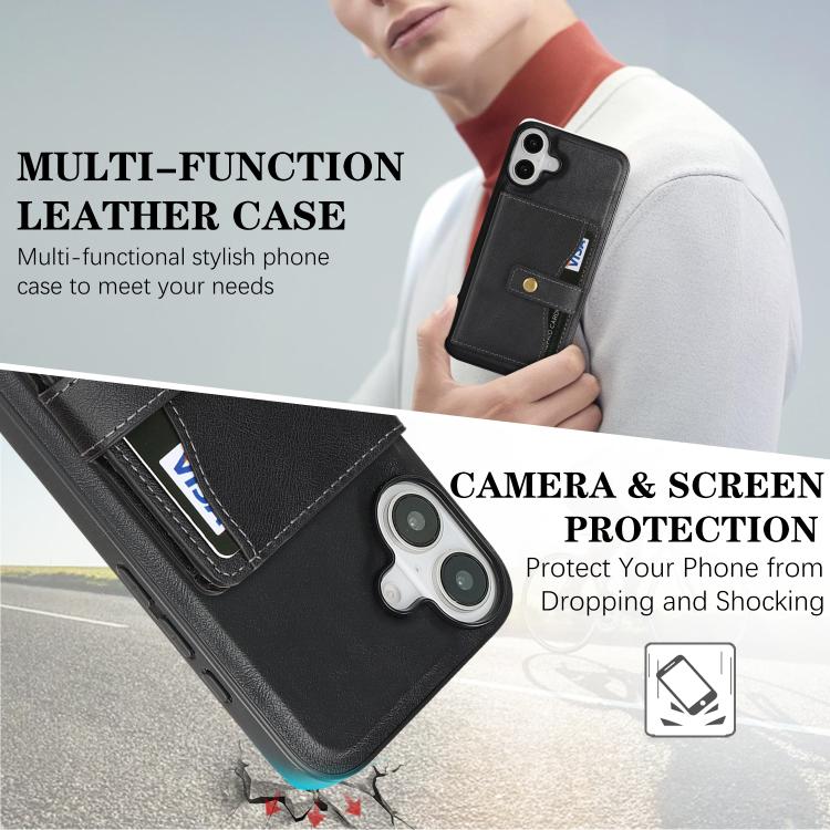 For iPhone 17 Kalebol Magnetic Button Card Bag MagSafe Ring Leather Phone Case