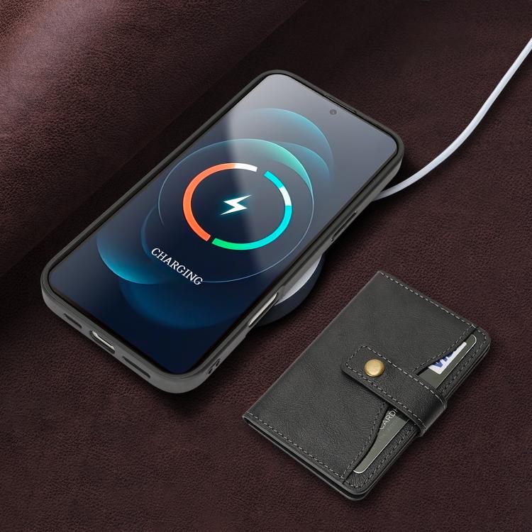 For iPhone 17 Kalebol Magnetic Button Card Bag MagSafe Ring Leather Phone Case