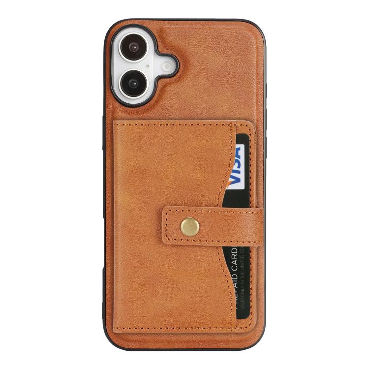 For iPhone 17 Kalebol Magnetic Button Card Bag MagSafe Ring Leather Phone Case
