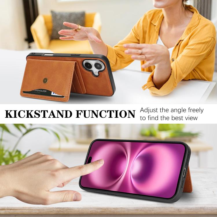 For iPhone 17 Kalebol Magnetic Button Card Bag MagSafe Ring Leather Phone Case
