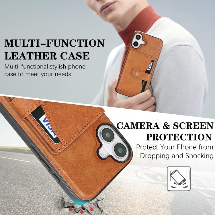 For iPhone 17 Kalebol Magnetic Button Card Bag MagSafe Ring Leather Phone Case