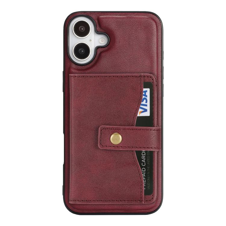 For iPhone 17 Kalebol Magnetic Button Card Bag MagSafe Ring Leather Phone Case