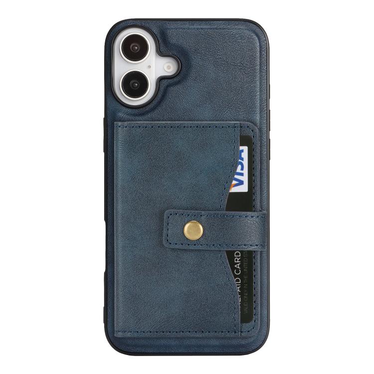 For iPhone 17 Kalebol Magnetic Button Card Bag MagSafe Ring Leather Phone Case