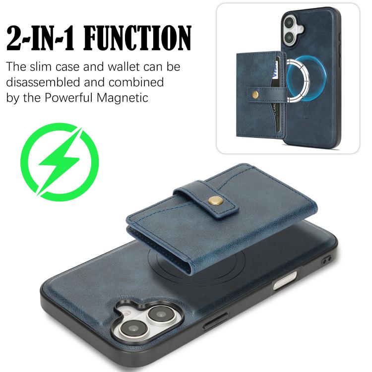 For iPhone 17 Kalebol Magnetic Button Card Bag MagSafe Ring Leather Phone Case
