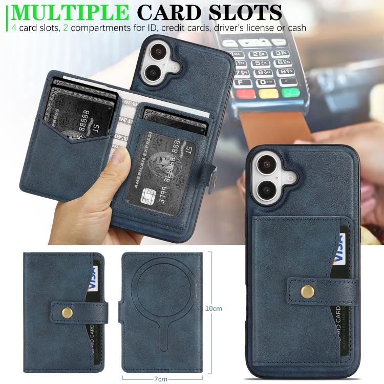 For iPhone 17 Kalebol Magnetic Button Card Bag MagSafe Ring Leather Phone Case