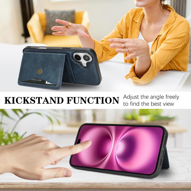 For iPhone 17 Kalebol Magnetic Button Card Bag MagSafe Ring Leather Phone Case