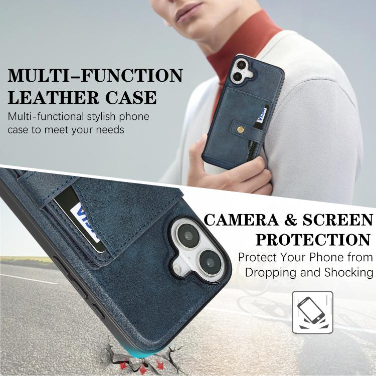For iPhone 17 Kalebol Magnetic Button Card Bag MagSafe Ring Leather Phone Case