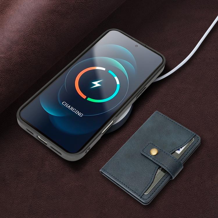 For iPhone 17 Kalebol Magnetic Button Card Bag MagSafe Ring Leather Phone Case