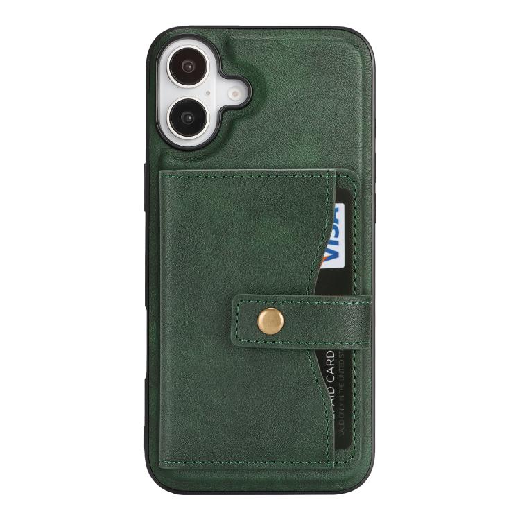 For iPhone 17 Kalebol Magnetic Button Card Bag MagSafe Ring Leather Phone Case