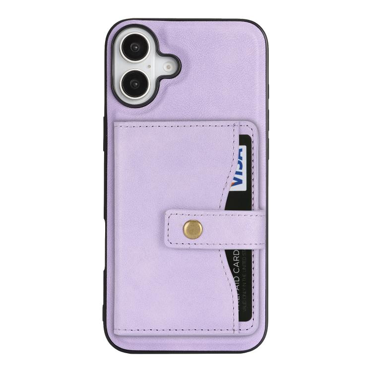 For iPhone 17 Kalebol Magnetic Button Card Bag MagSafe Ring Leather Phone Case