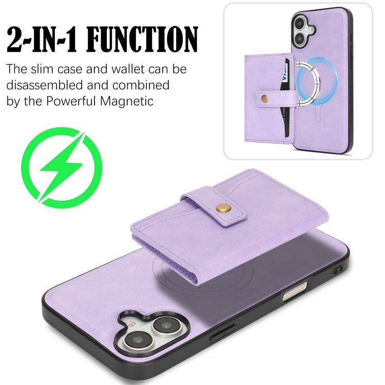 For iPhone 17 Kalebol Magnetic Button Card Bag MagSafe Ring Leather Phone Case