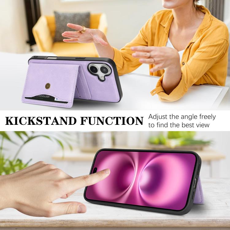 For iPhone 17 Kalebol Magnetic Button Card Bag MagSafe Ring Leather Phone Case