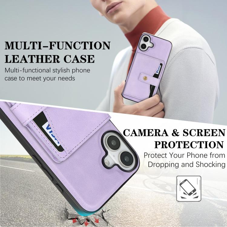 For iPhone 17 Kalebol Magnetic Button Card Bag MagSafe Ring Leather Phone Case