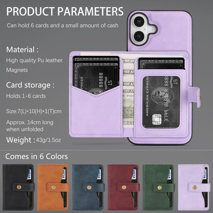 For iPhone 17 Kalebol Magnetic Button Card Bag MagSafe Ring Leather Phone Case