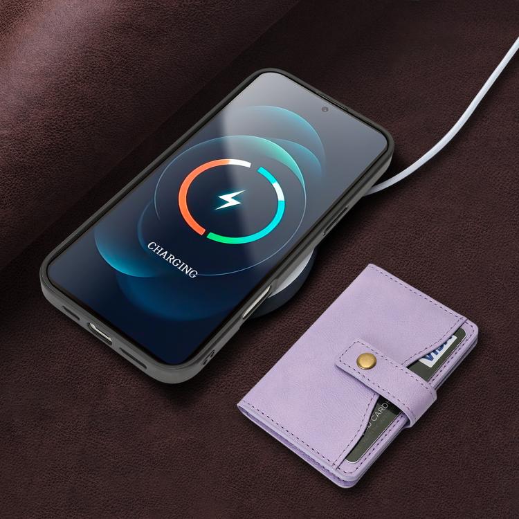 For iPhone 17 Kalebol Magnetic Button Card Bag MagSafe Ring Leather Phone Case