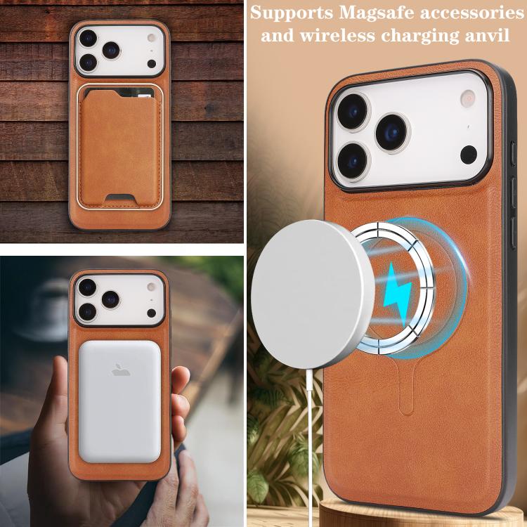 For iPhone 17 Pro Max Kalebol Slim MagSafe Ring Magnetic Card Bag Leather Phone Case