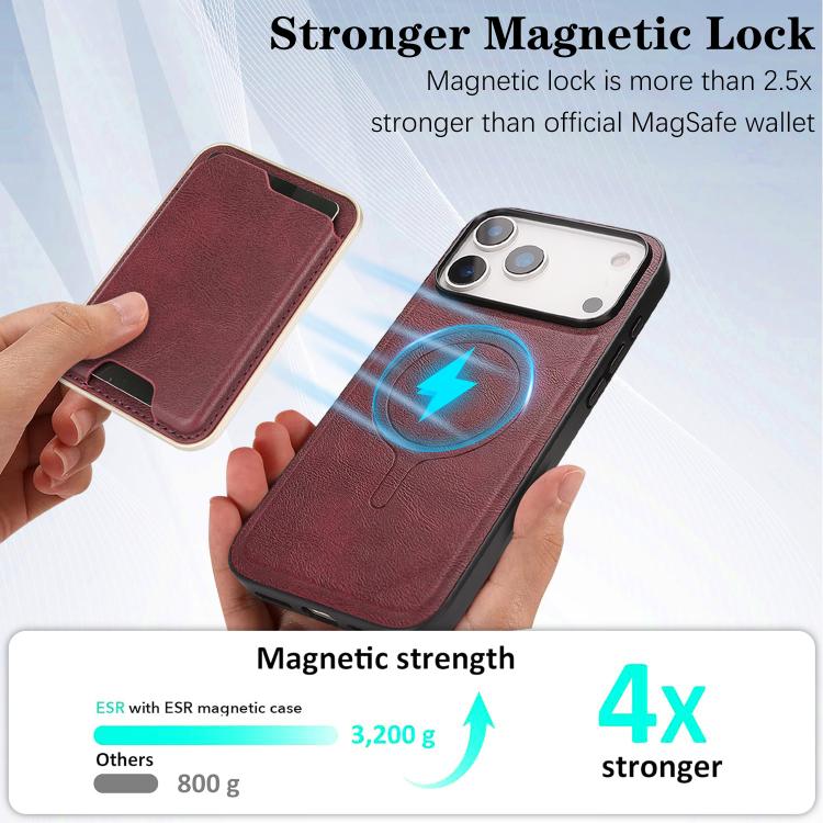 For iPhone 17 Pro Max Kalebol Slim MagSafe Ring Magnetic Card Bag Leather Phone Case