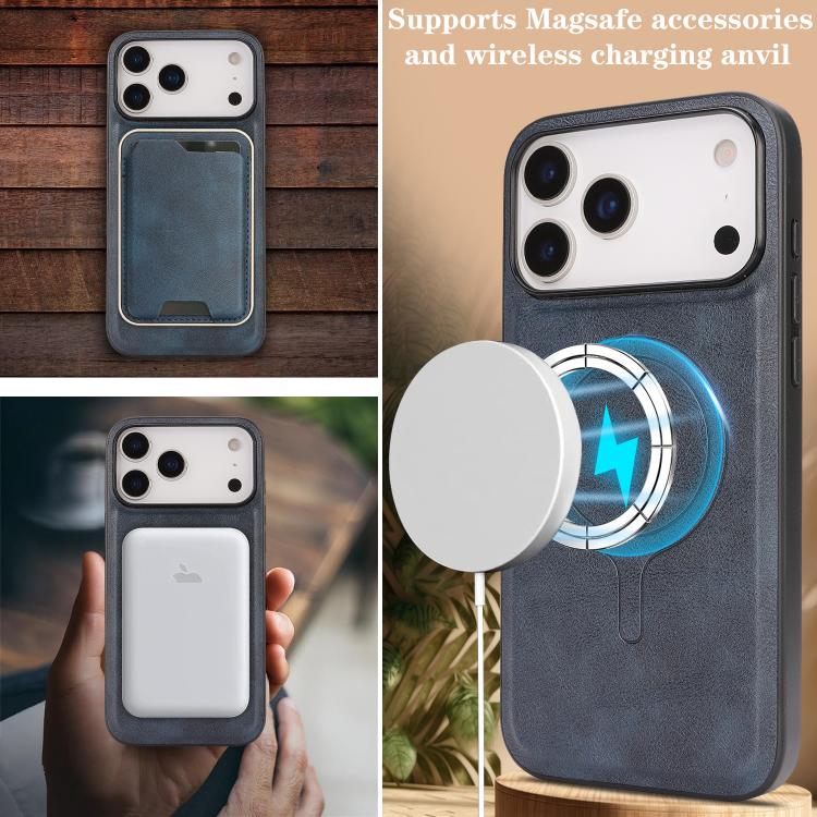 For iPhone 17 Pro Max Kalebol Slim MagSafe Ring Magnetic Card Bag Leather Phone Case