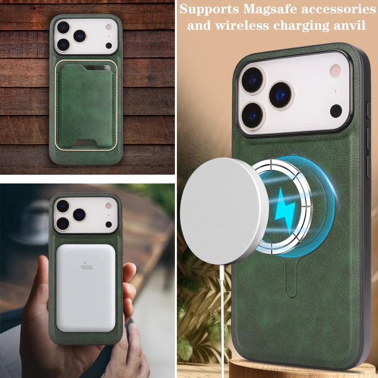 For iPhone 17 Pro Max Kalebol Slim MagSafe Ring Magnetic Card Bag Leather Phone Case