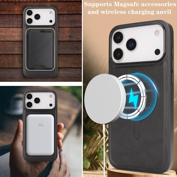 For iPhone 17 Pro Kalebol Slim MagSafe Ring Magnetic Card Bag Leather Phone Case