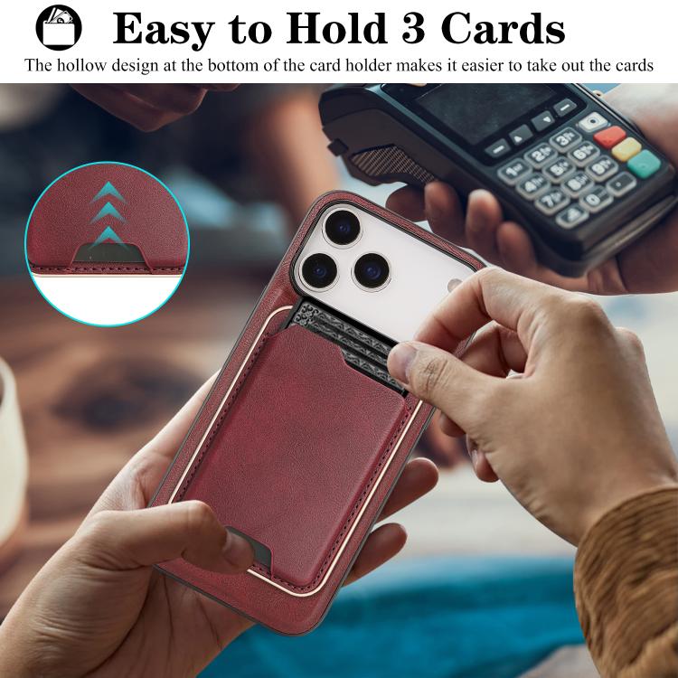 For iPhone 17 Pro Kalebol Slim MagSafe Ring Magnetic Card Bag Leather Phone Case