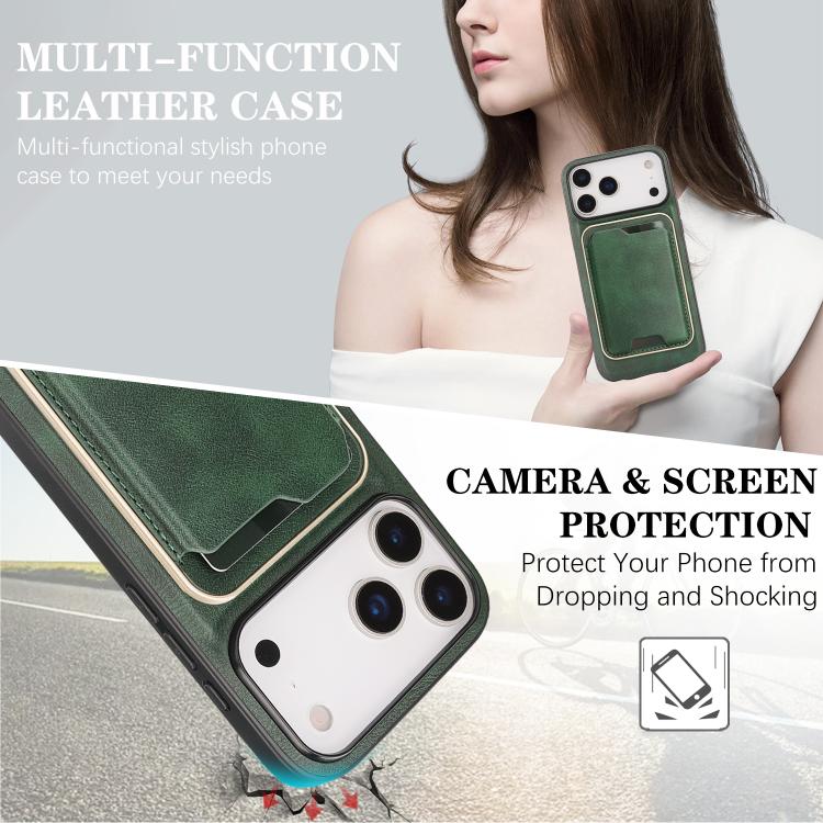 For iPhone 17 Pro Kalebol Slim MagSafe Ring Magnetic Card Bag Leather Phone Case