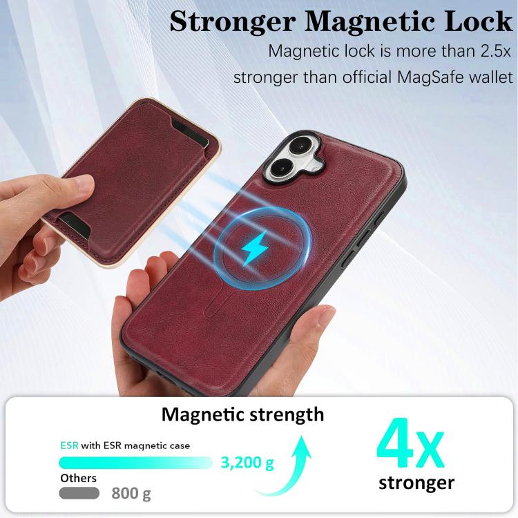 For iPhone 17 Kalebol Slim MagSafe Ring Magnetic Card Bag Leather Phone Case