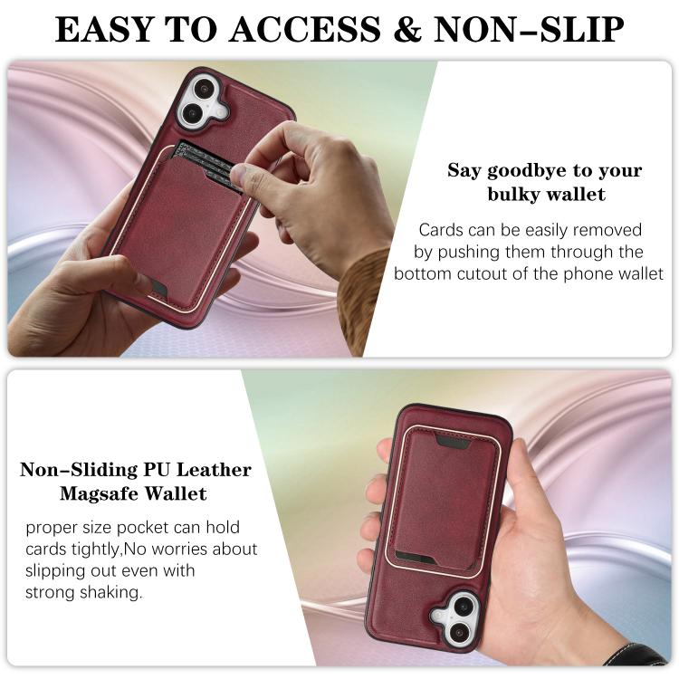 For iPhone 17 Kalebol Slim MagSafe Ring Magnetic Card Bag Leather Phone Case