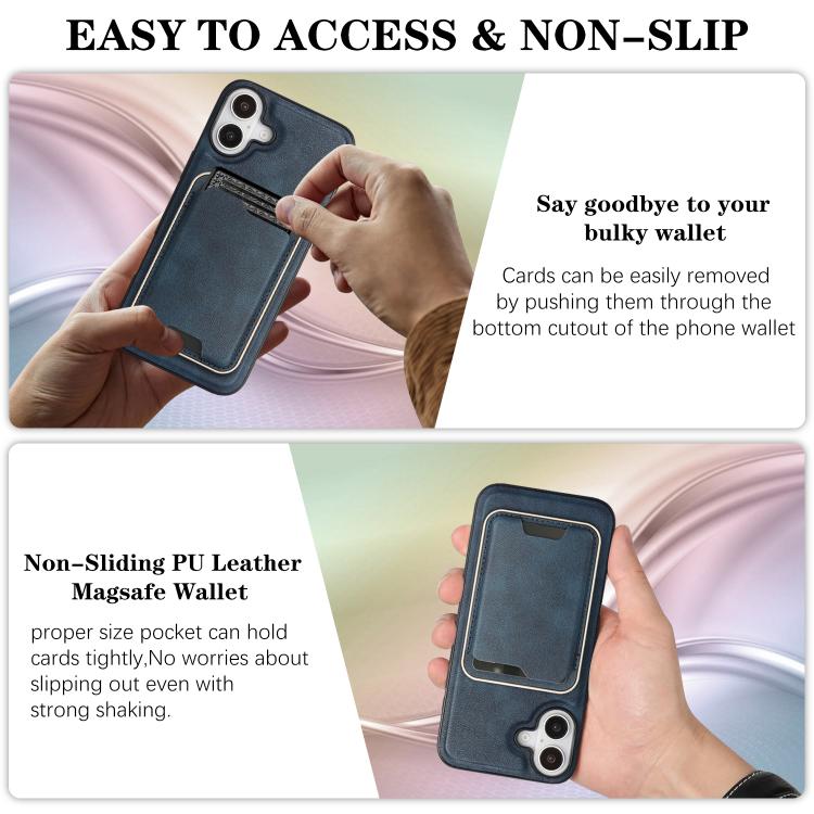 For iPhone 17 Kalebol Slim MagSafe Ring Magnetic Card Bag Leather Phone Case