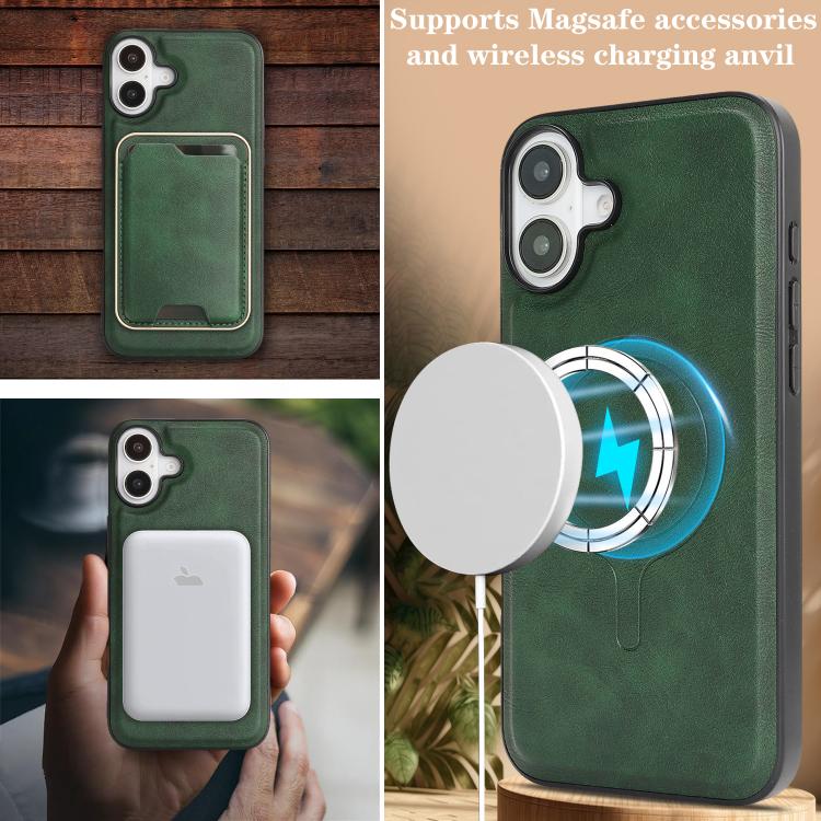 For iPhone 17 Kalebol Slim MagSafe Ring Magnetic Card Bag Leather Phone Case