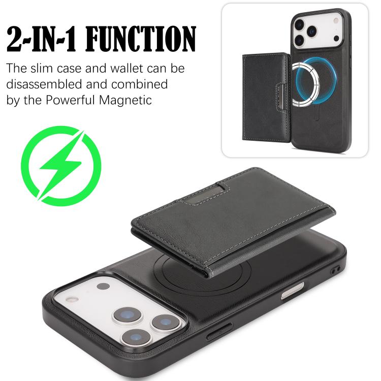 For iPhone 17 Pro Kalebol Strong MagSafe Magnetic Two-Fold Card Bag Leather Phone Case