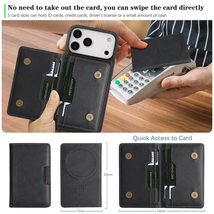 For iPhone 17 Pro Kalebol Strong MagSafe Magnetic Two-Fold Card Bag Leather Phone Case