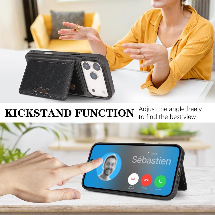 For iPhone 17 Pro Kalebol Strong MagSafe Magnetic Two-Fold Card Bag Leather Phone Case