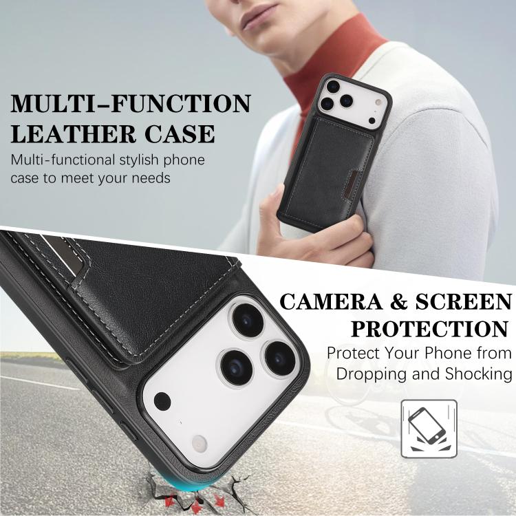For iPhone 17 Pro Kalebol Strong MagSafe Magnetic Two-Fold Card Bag Leather Phone Case