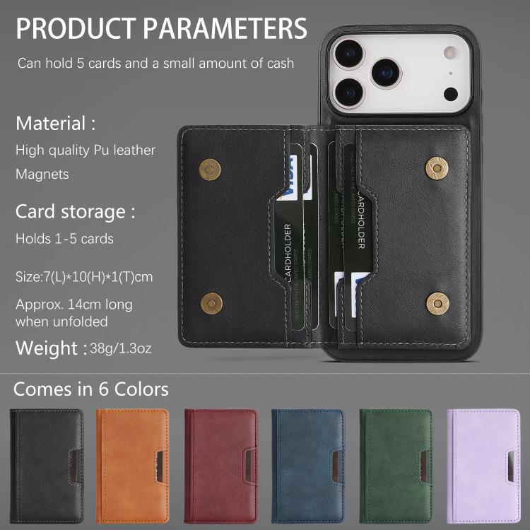 For iPhone 17 Pro Kalebol Strong MagSafe Magnetic Two-Fold Card Bag Leather Phone Case