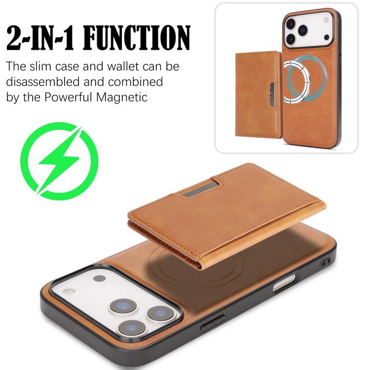 For iPhone 17 Pro Kalebol Strong MagSafe Magnetic Two-Fold Card Bag Leather Phone Case