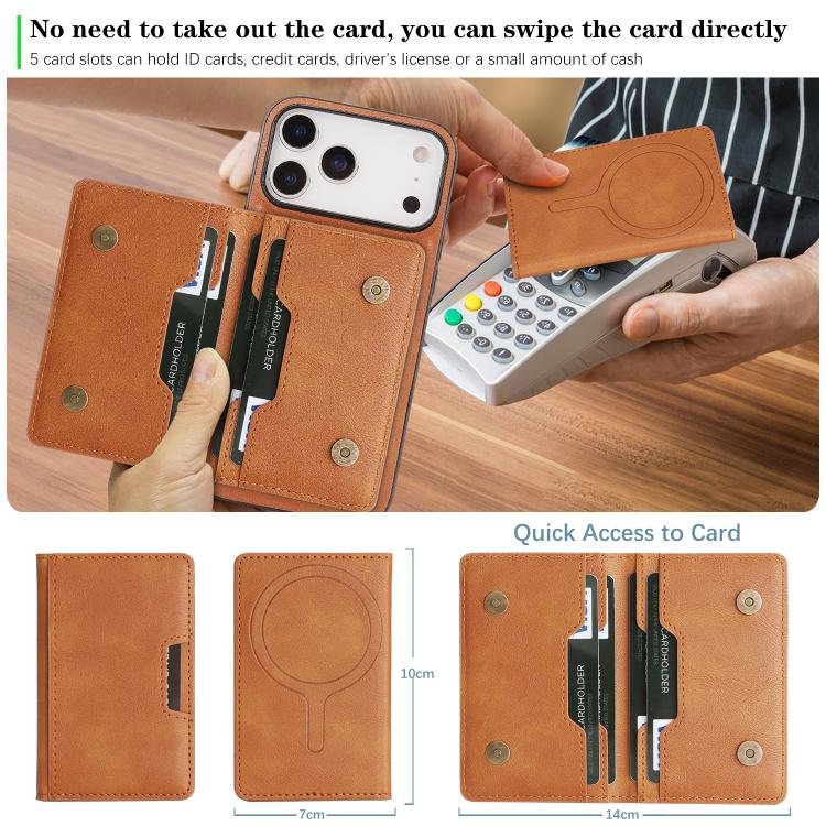 For iPhone 17 Pro Kalebol Strong MagSafe Magnetic Two-Fold Card Bag Leather Phone Case