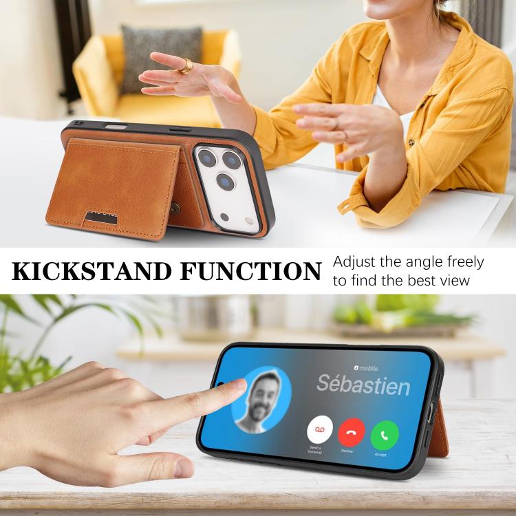For iPhone 17 Pro Kalebol Strong MagSafe Magnetic Two-Fold Card Bag Leather Phone Case