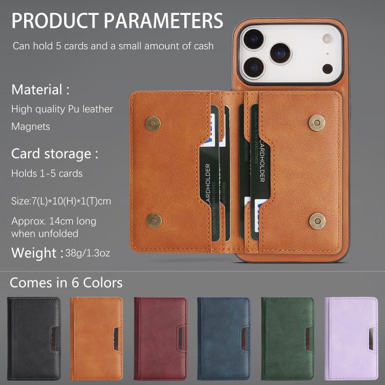 For iPhone 17 Pro Kalebol Strong MagSafe Magnetic Two-Fold Card Bag Leather Phone Case