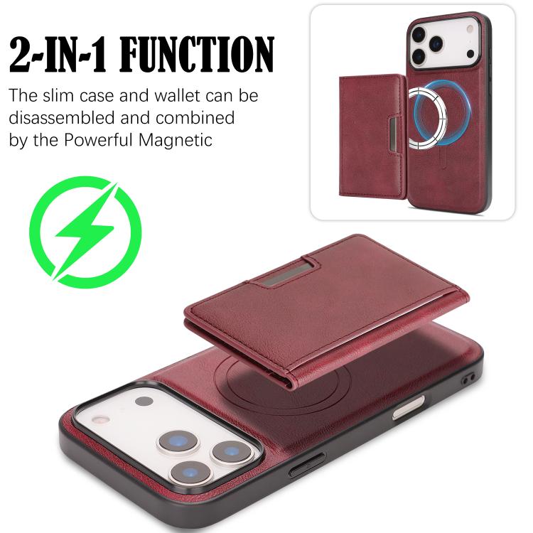 For iPhone 17 Pro Kalebol Strong MagSafe Magnetic Two-Fold Card Bag Leather Phone Case