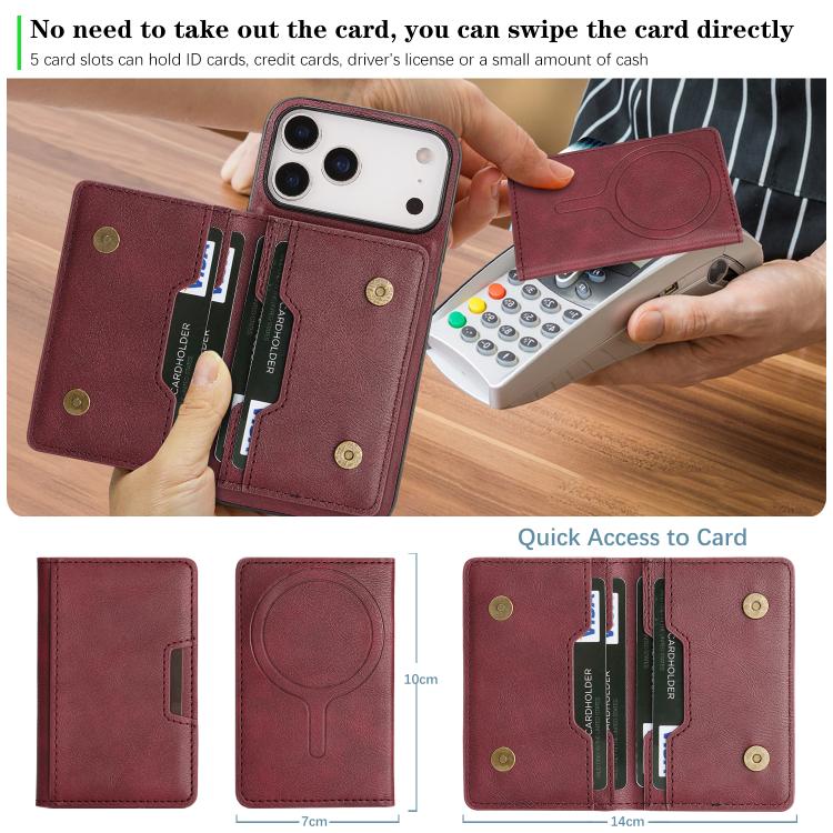 For iPhone 17 Pro Kalebol Strong MagSafe Magnetic Two-Fold Card Bag Leather Phone Case