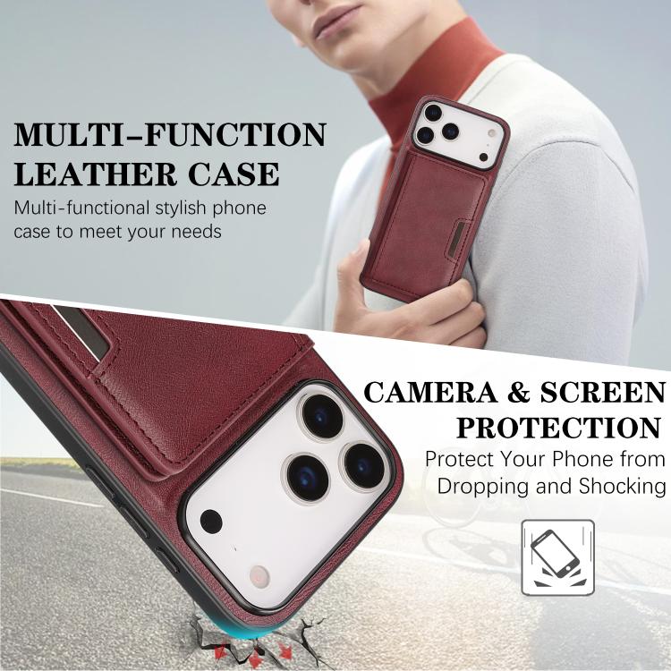 For iPhone 17 Pro Kalebol Strong MagSafe Magnetic Two-Fold Card Bag Leather Phone Case