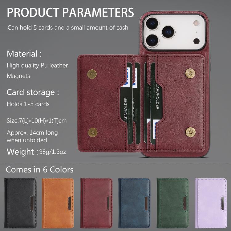 For iPhone 17 Pro Kalebol Strong MagSafe Magnetic Two-Fold Card Bag Leather Phone Case
