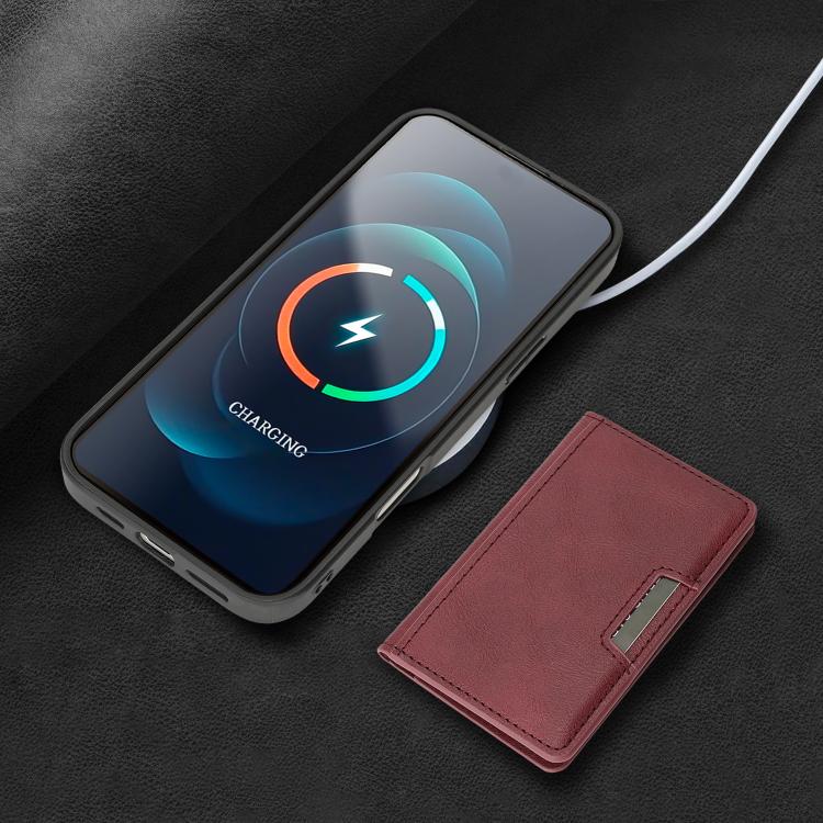 For iPhone 17 Pro Kalebol Strong MagSafe Magnetic Two-Fold Card Bag Leather Phone Case