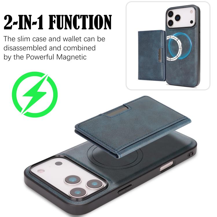 For iPhone 17 Pro Kalebol Strong MagSafe Magnetic Two-Fold Card Bag Leather Phone Case