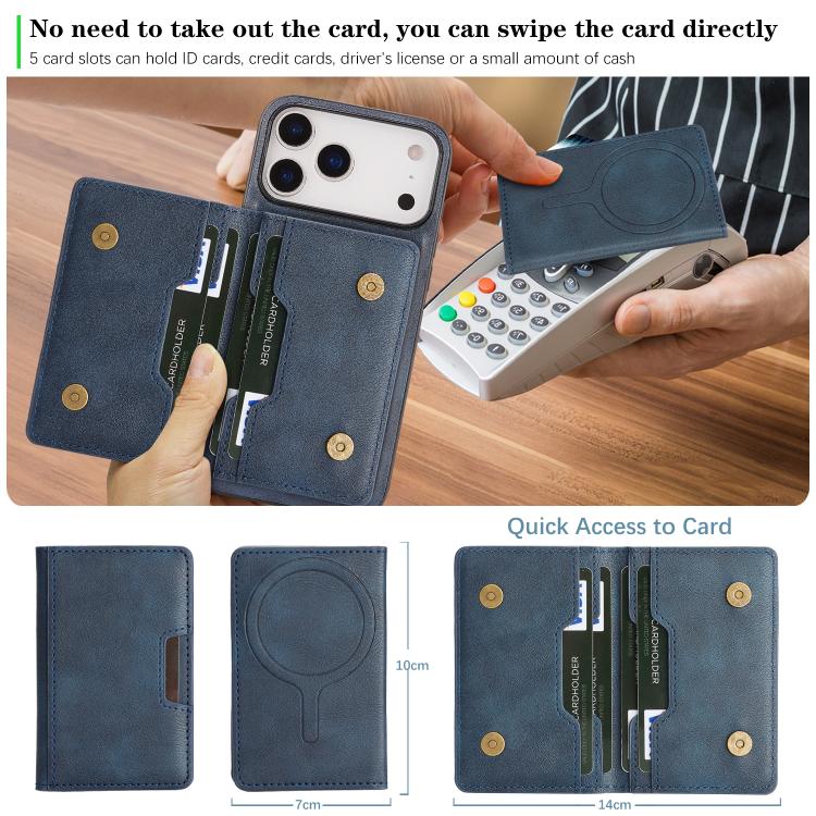 For iPhone 17 Pro Kalebol Strong MagSafe Magnetic Two-Fold Card Bag Leather Phone Case