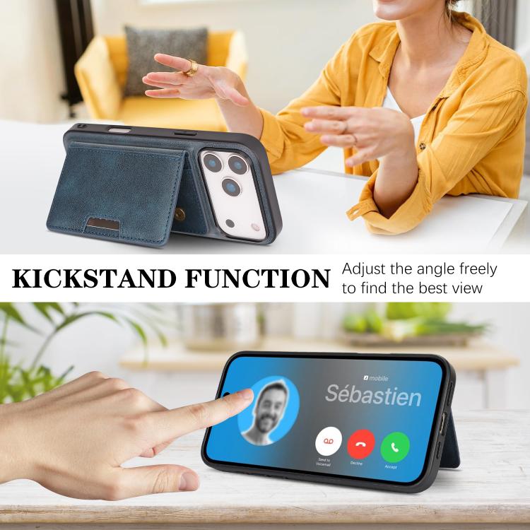 For iPhone 17 Pro Kalebol Strong MagSafe Magnetic Two-Fold Card Bag Leather Phone Case