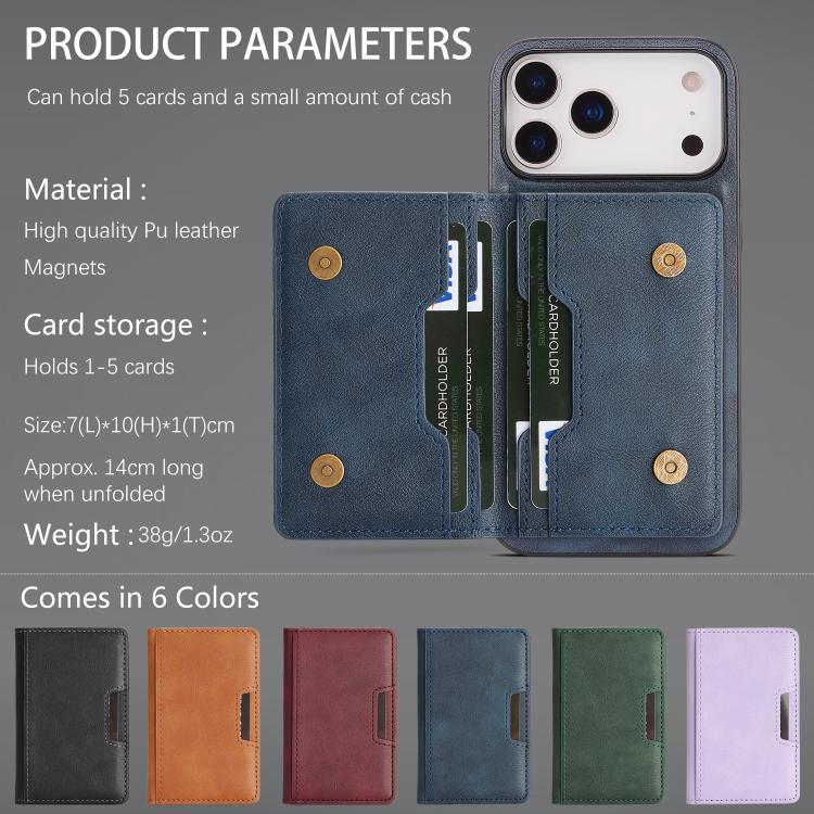 For iPhone 17 Pro Kalebol Strong MagSafe Magnetic Two-Fold Card Bag Leather Phone Case